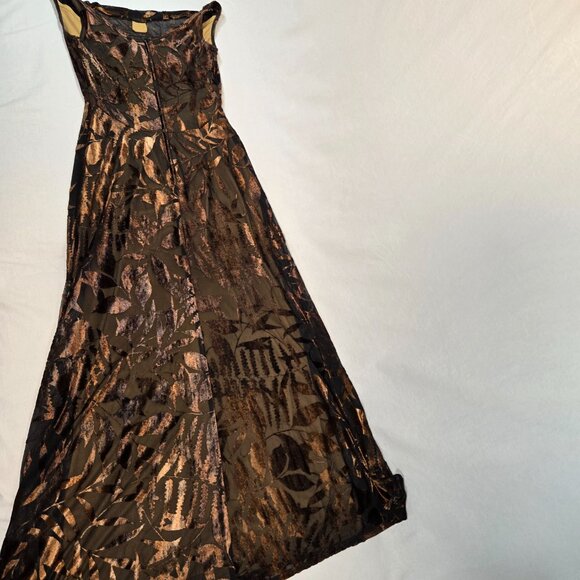 TADASHI Vintage Y2K Black Brown Crushed Velvet Floral Babydoll Maxi Dress Size S - Picture 8 of 15
